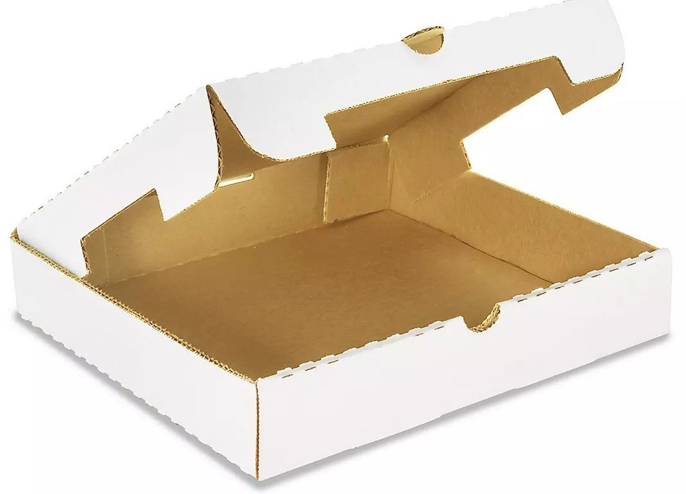 12"/14"/16" White Corrugated Plain Pizza Bakery Square Take-Out Box, 50/100Case.