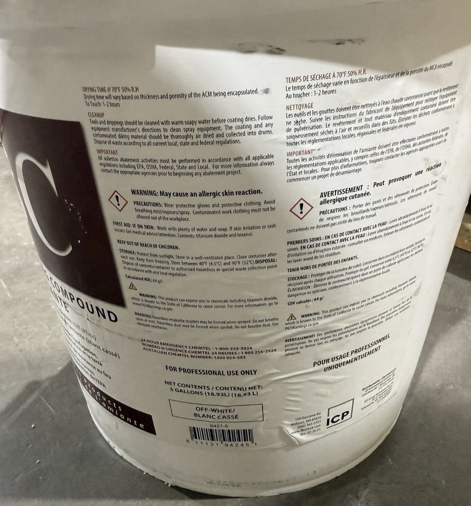 Fiberlock ABC Asbestos Binding Compound, Off White, 5 Gallon