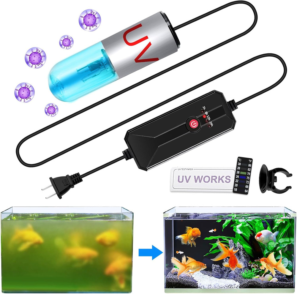 Aquarium Clean Light，3 W Mini Submersible Algae Removal Light with Timer,Aquariu