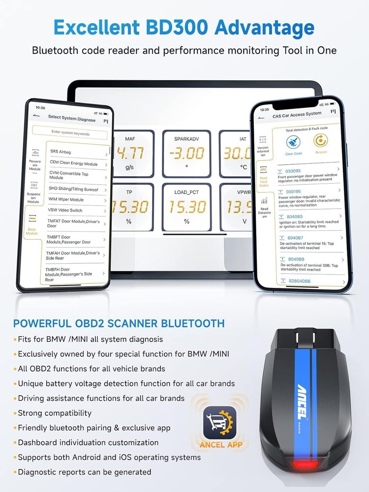 ANCEL BD300 OBD2 Scanner Bluetooth Fit for BMW All System Code Reader Diagnostic