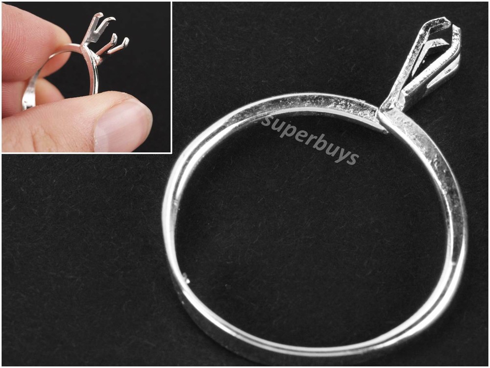 Silver Adjustable Display Ring Gemstone Holder Jewellery Spring Prong Claw Gem