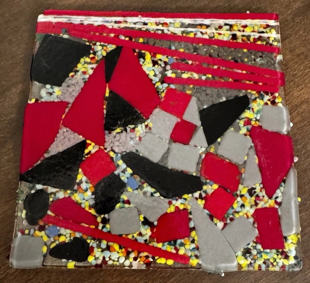Fused Glass Art Tile with Abstract Multicolor Design 6 X 6