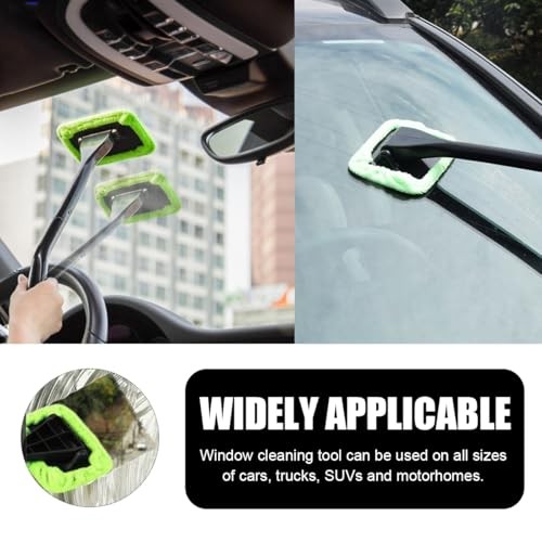 Car Windshield Cleaning Tool, Microfiber Auto Window Cleaner with 4 Cloth Green