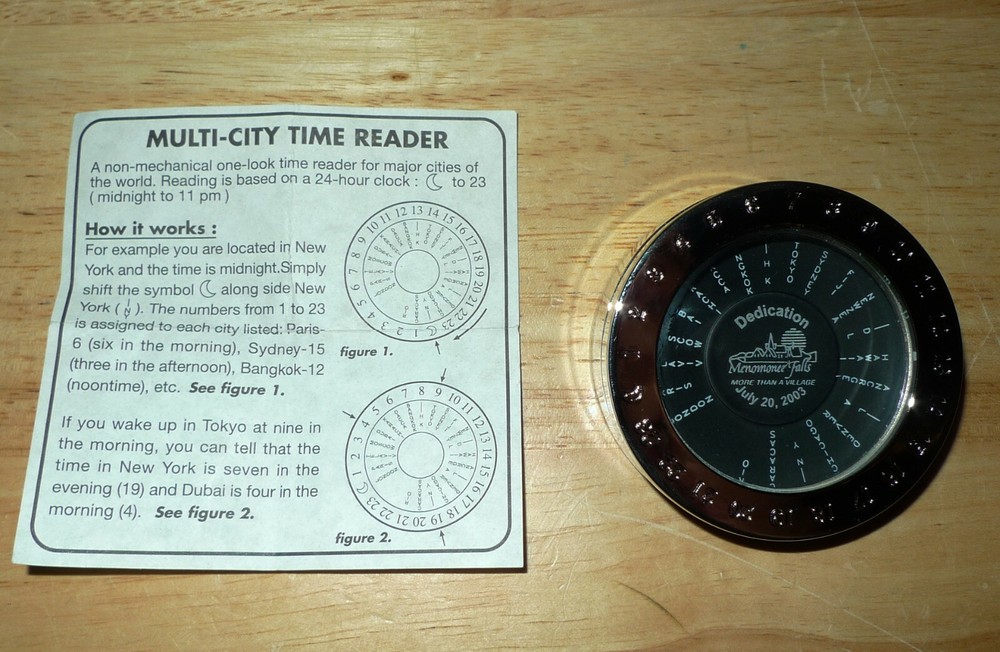 Multi-City Time Reader Silver W/ Black Face Menomonee Falls Wi. Dedication 2003