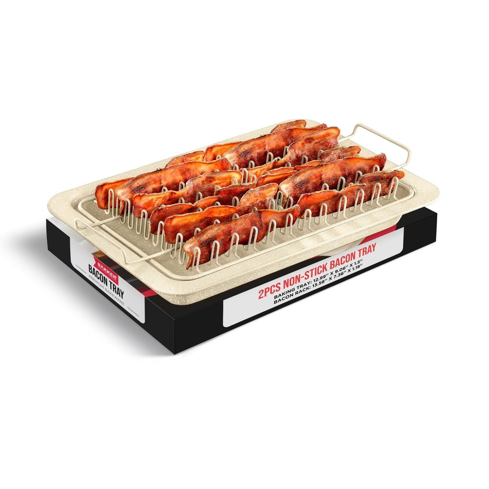 Bacon Tray - 2-Piece Set – Marble Coating - 2 Piece Set, White