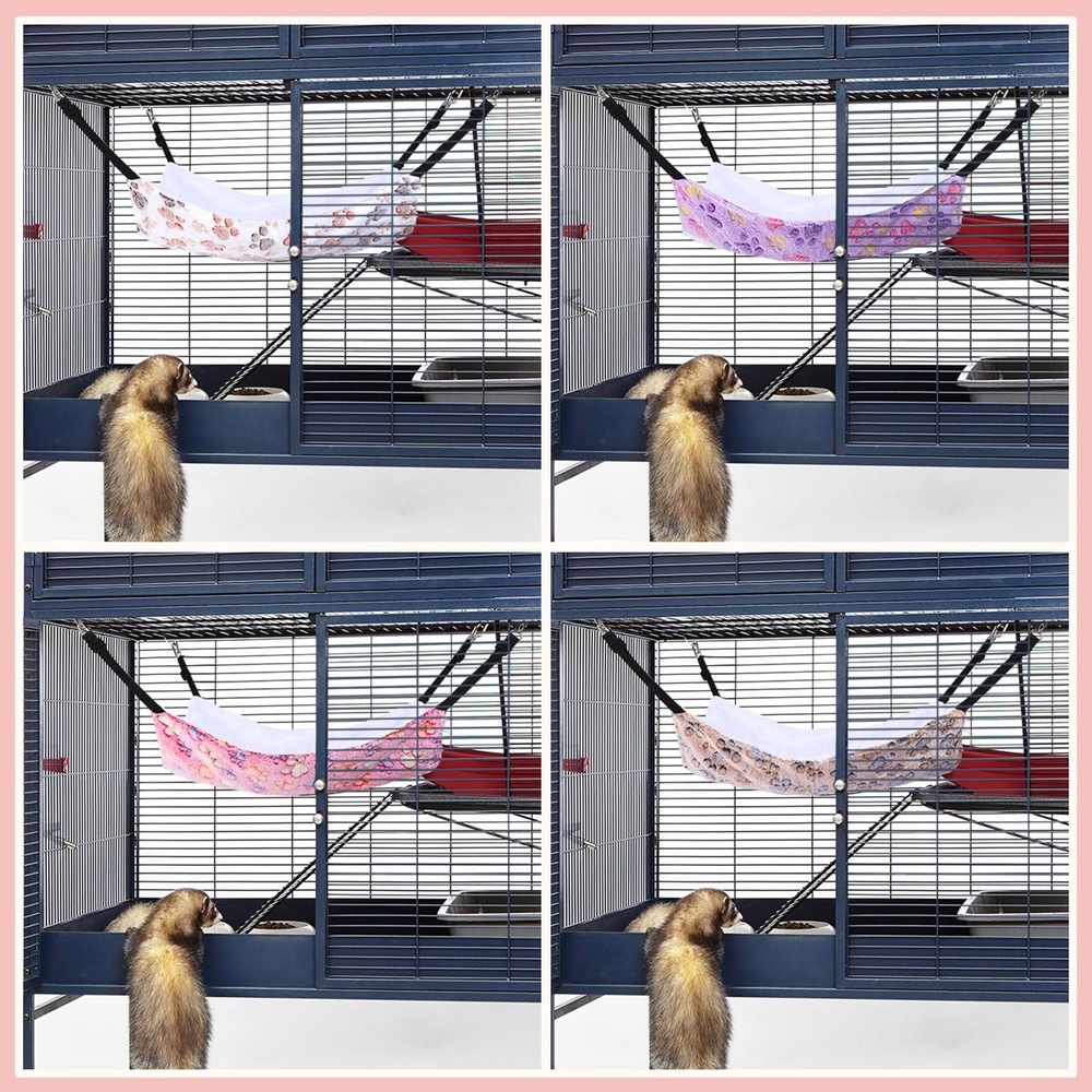 Geelin 4 Pcs Cat Hammock for Cage - Soft Pet Hammock Bed, Adjustable Straps