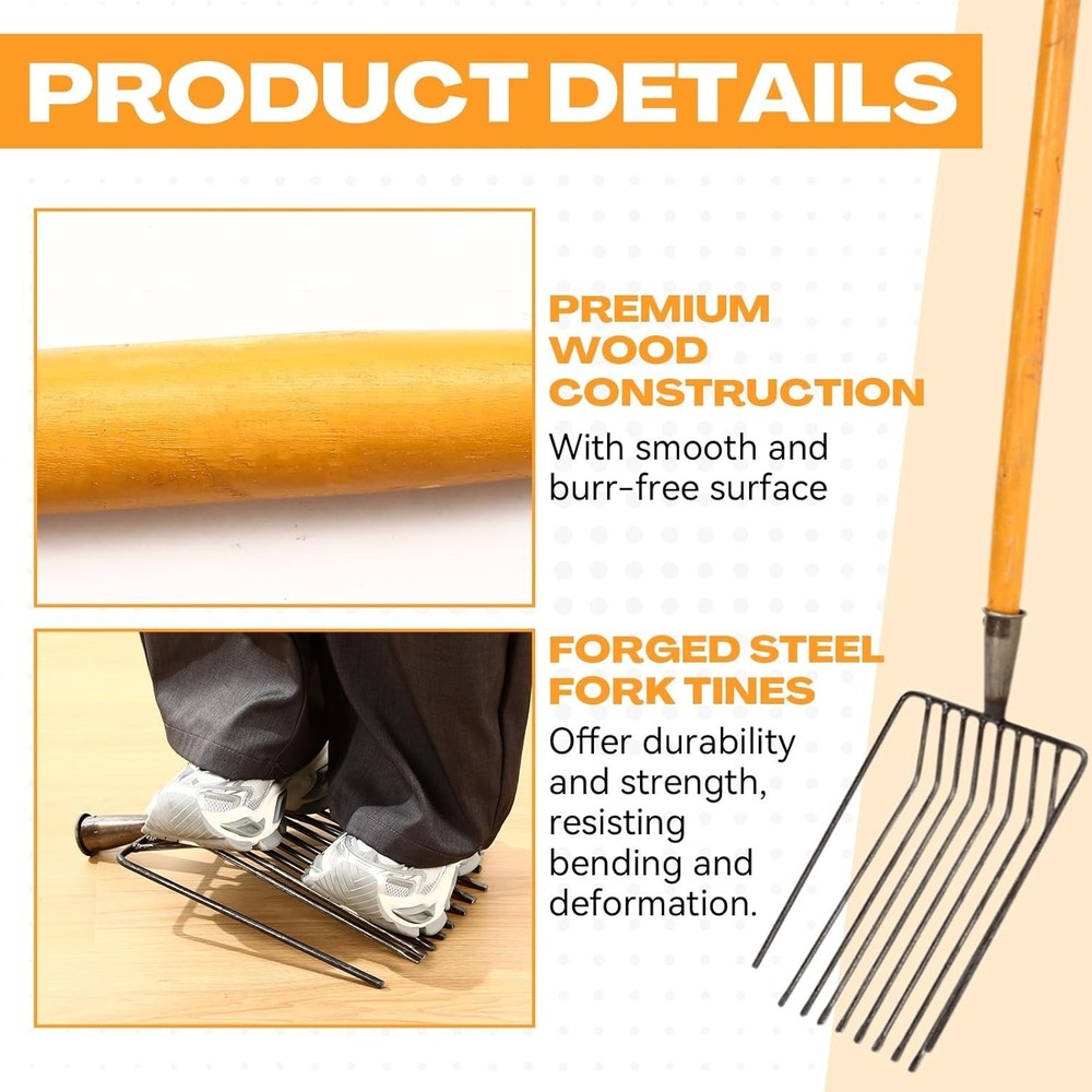 4 Sets Pitch Fork 10 Tines Wide Manure Fork with Long Handle Heavy Duty Muck ...