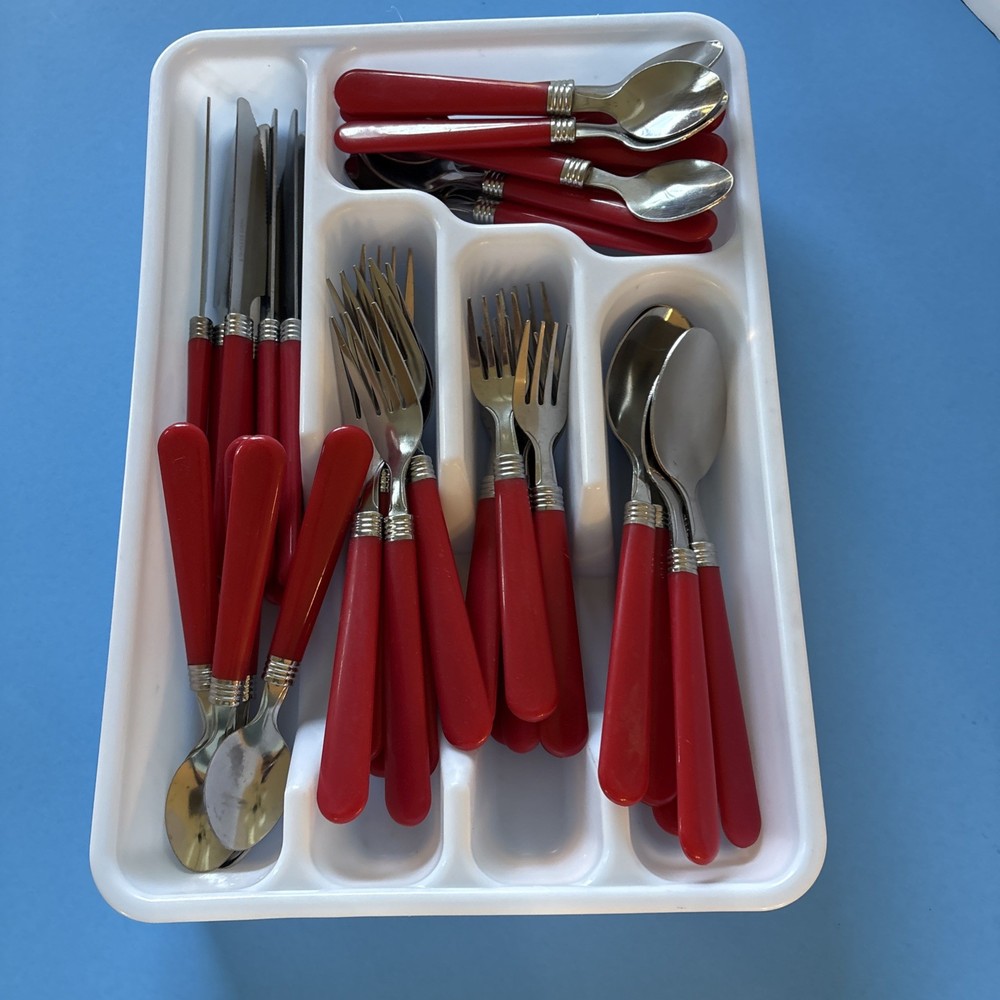 Red Handled Stainless Steel Camping Flatware