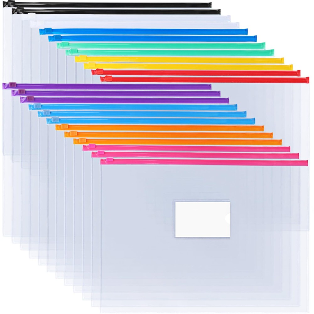 24Pcs Plastic Envelopes Poly Zip Envelopes Files Zipper Folders A4 Size Letter
