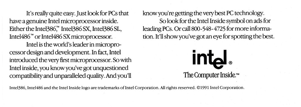 1991 Vintage 2-Page Ad Intel Inside Microprocessor Computer PC Intel386 Intel486