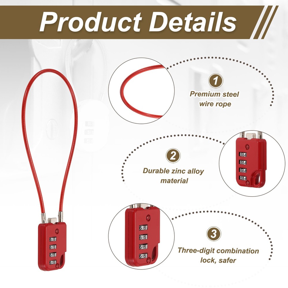 2-Pack Combination Padlock, 4 Digit 12 in Cable Luggage Lock [Red]