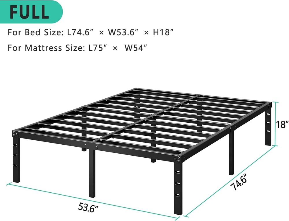 Metal Platform Bed Frame 12 Inch Tall,No Box Spring Needed,Full Size Bed W/