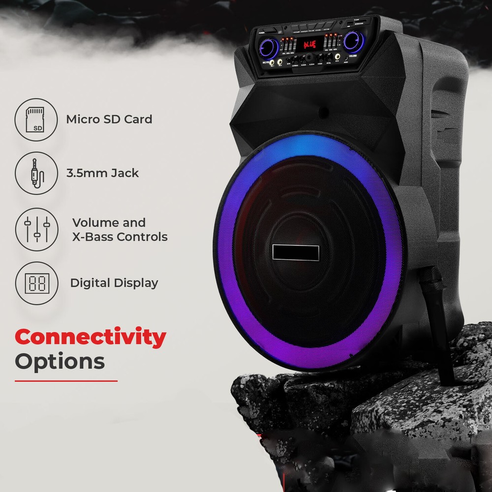 18" Portable Bluetooth Speaker Deep Bass With Remote Control Wireless Microphone