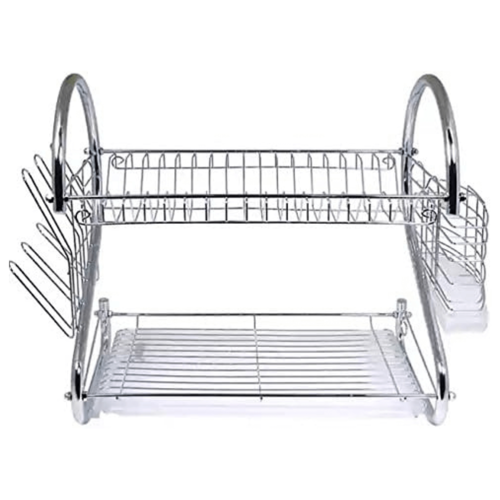 Better Chef 16" 2-Level Chrome-Plated S-Shaped Dish Rack with Draining Tray