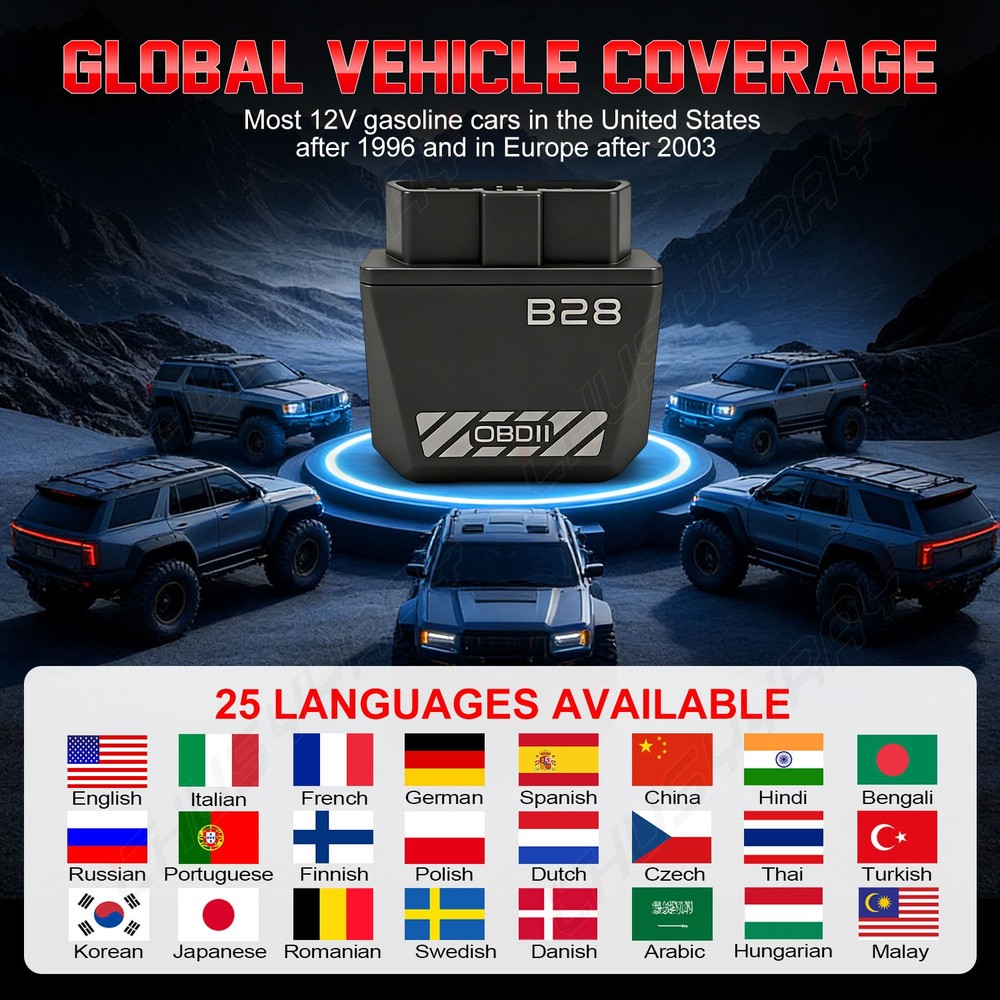 B28 Bluetooth OBD2 OBDII 25K80 Car Diagnostic Scanner Tool iOS Android PC