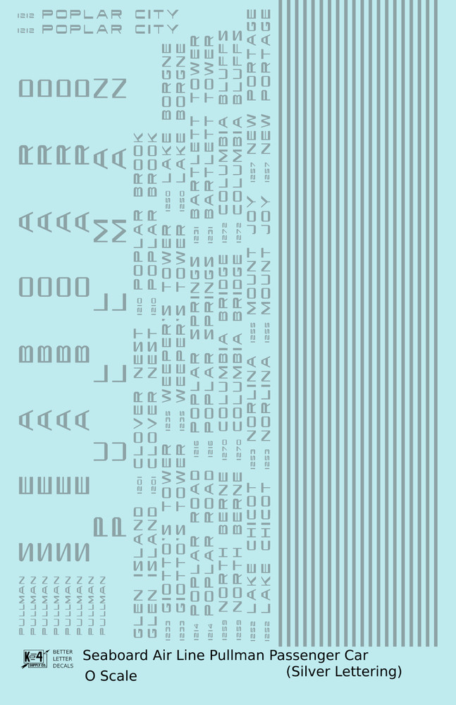 K4 O Scale Decals Seaboard Air Line Ex-Pullman Sleeper Passenger Car Silver