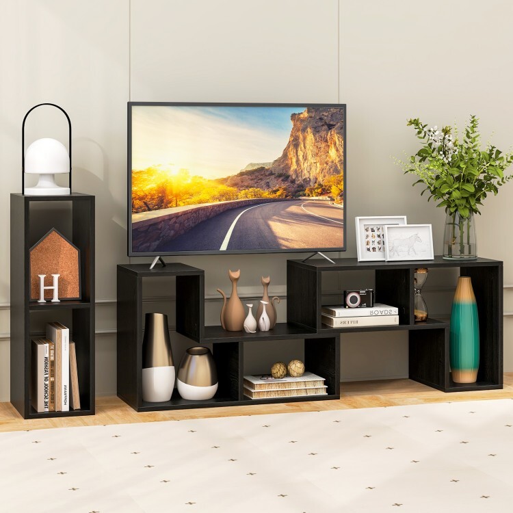 3 Pcs Adjustable TV Stand Set w/ Rectangular Shelf 2 L shaped Shelf For TVs 65''