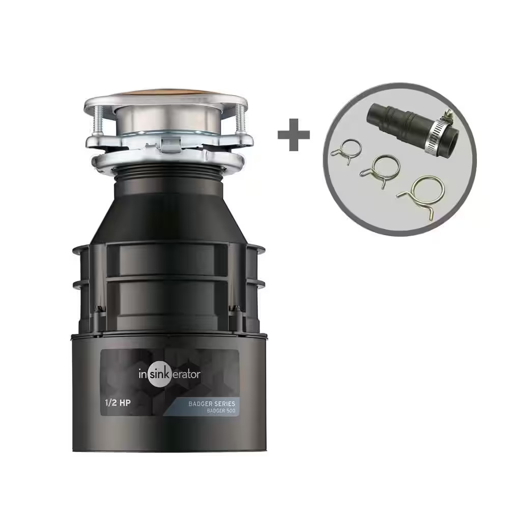 Badger 500, 1/2 HP Continuous Feed Kitchen Garbage Disposal with Dishwasher Conn
