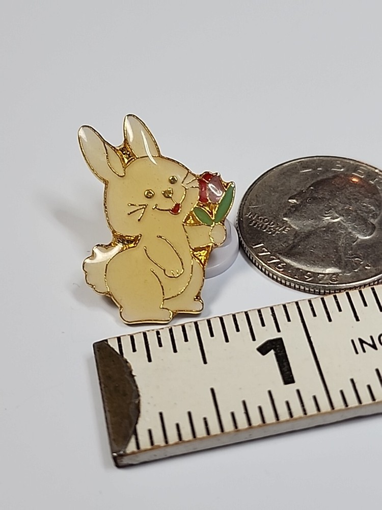 White Bunny Rabbit With Flowers Lapel Pin