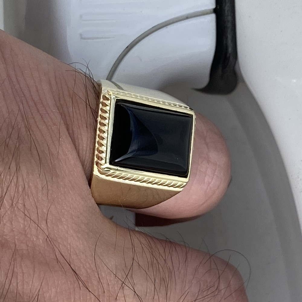 Mens 14K Gold Plated over 925 Sterling Silver Black Onyx Ring Rectangular 7-13
