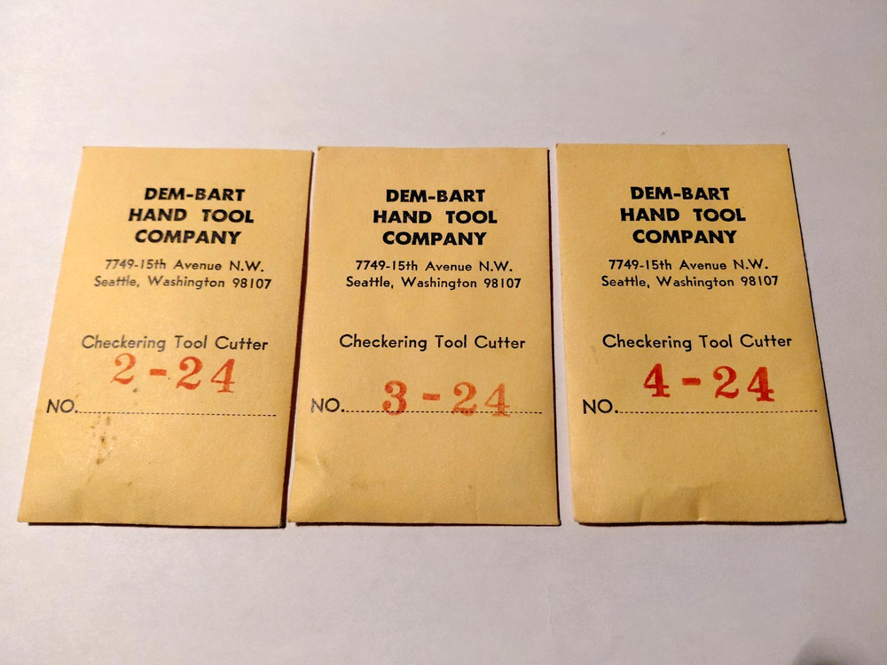 3 DEM-BART CHECKERING TOOL CUTTERS, 2-24 3-24, 4-24 "NEW"