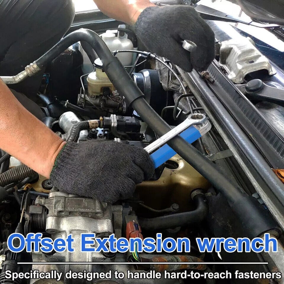 2 Set Offset Extension Wrench Set Ratchet Spanner Wrench with Extender Adapter