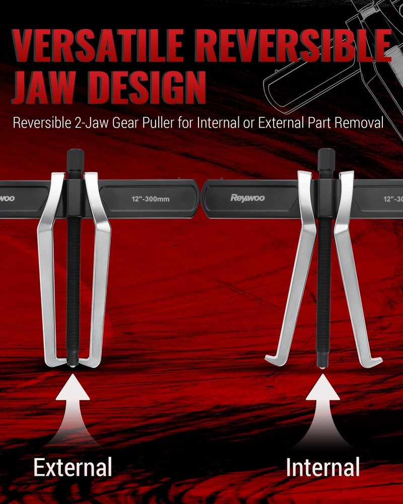 2-Jaw Reversible Gear Puller for External (11.6" Max) & Internal (13.2" Max) ...