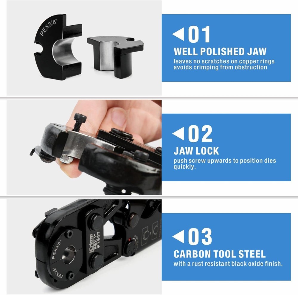 iCrimp F1807 PEX Crimper, Copper Pipe Crimping Tool Kit