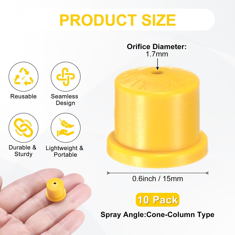 10-Pack Plastic Hollow Cone Sprayer Nozzle Tips [Yellow, 1.7mm Pore]