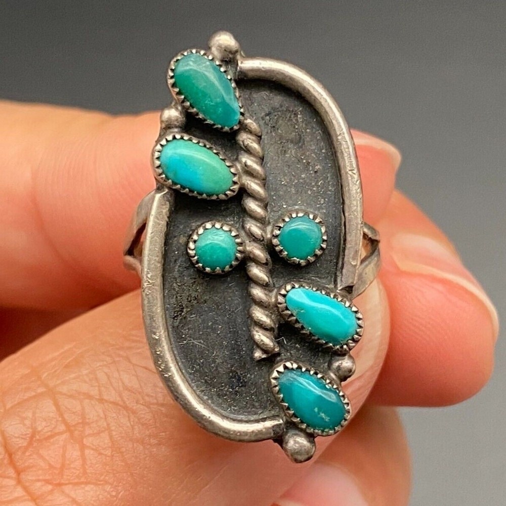 Vintage Zuni Native Turquoise Silver Ring Size 7