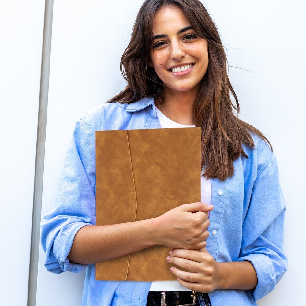 PU Leather File Folders, Folder File Document with Button Closure(Light Grey)