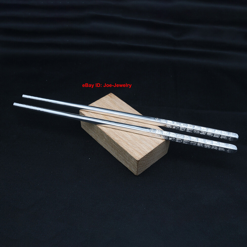 Real 999 Fine Silver Chopsticks Silver Healthy Tableware 福 Character Handle