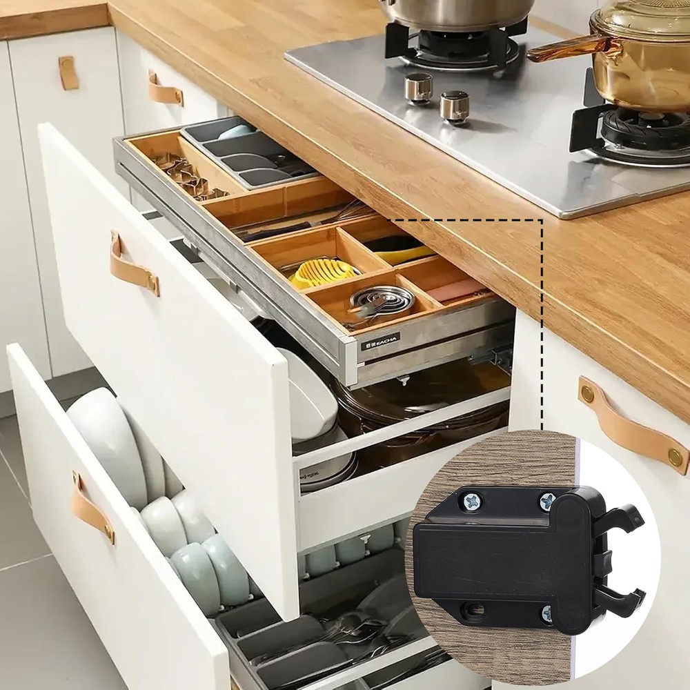 4Pack Push Latches for Cabinets, Push to Open Catch Lock,Safe Rebound Self-Lock