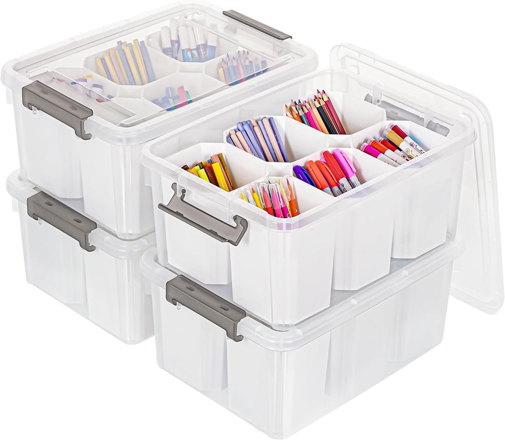 NEW.17-Quart Plastic Storage Bin Clear Storage Box with Lid Stackable