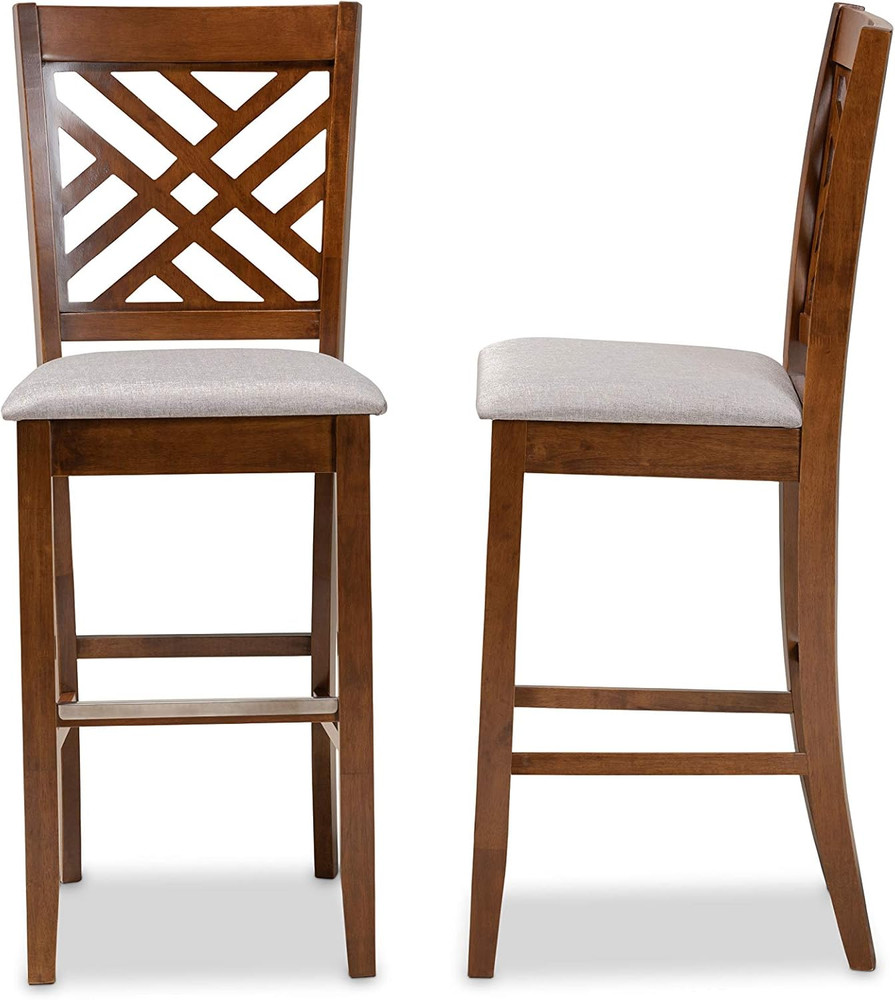 Modern Grey Fabric & Walnut Bar Stool Set - 2-Piece Design