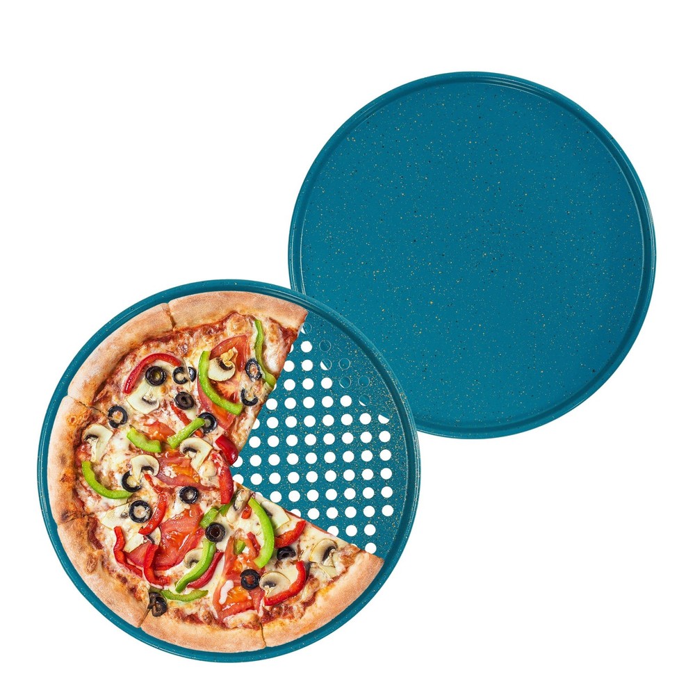 2pc 12-inch Ultimate Pizza Pan Set, Nonstick, Ceramic Coated, (1) Solid, (1) ...