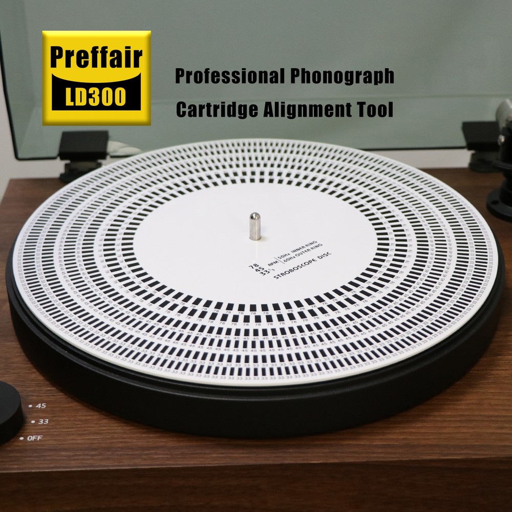Elvon 12" White Turntable Tachometer Strobe Disc +Cartridge Alignment Protractor