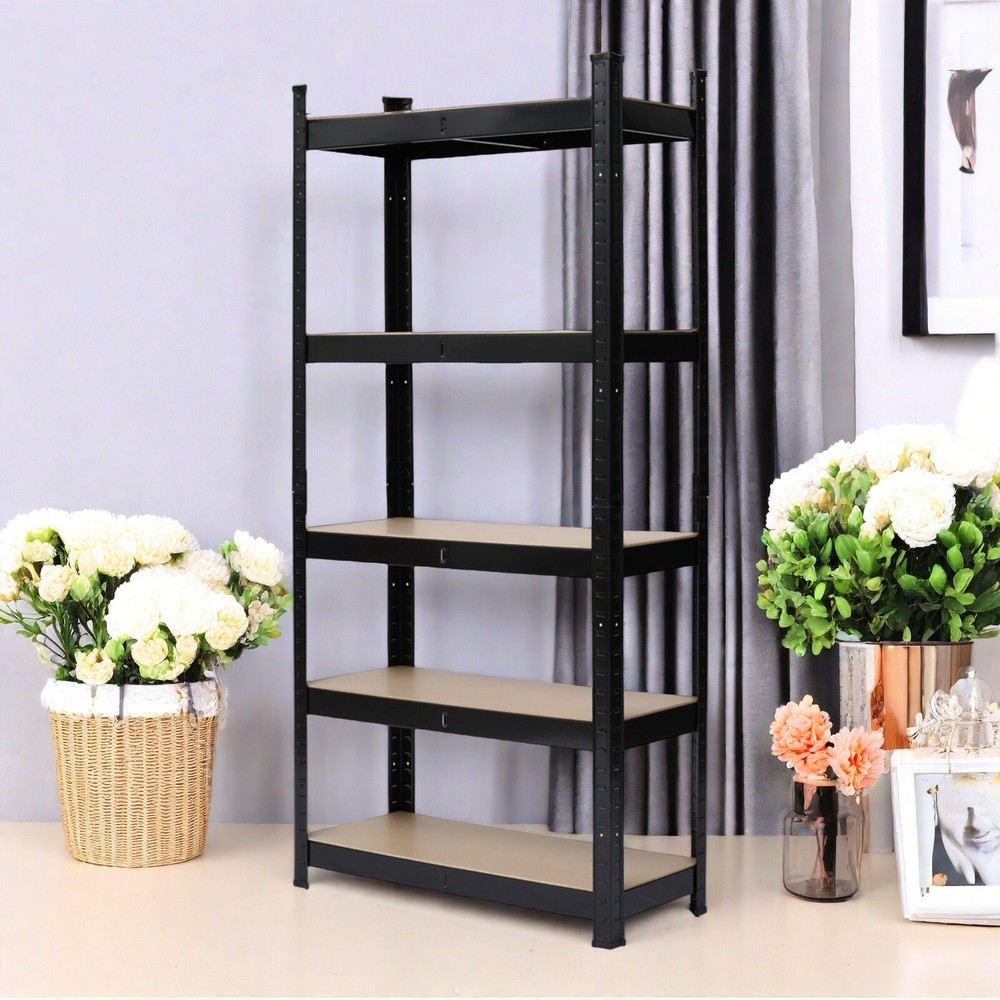 5-Tier MDF Shelving Unit - Heavy Duty, Adjustable, 70'' High, Black & Modular