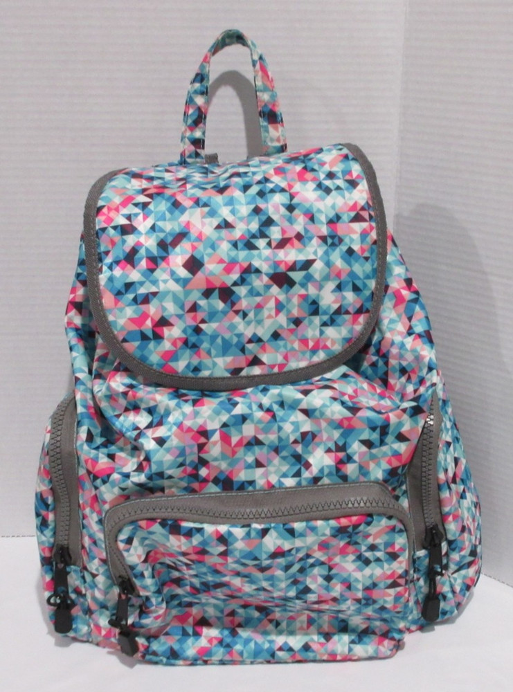 Blue Grey Mutlicolor Backpack With Zip Up and Drawstring Closure