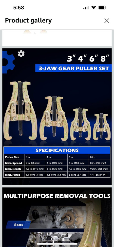 Orion Motor Tech Gear Puller Set 3" 4" 6" 3 Jaw Puller Kit for Pulley Gear