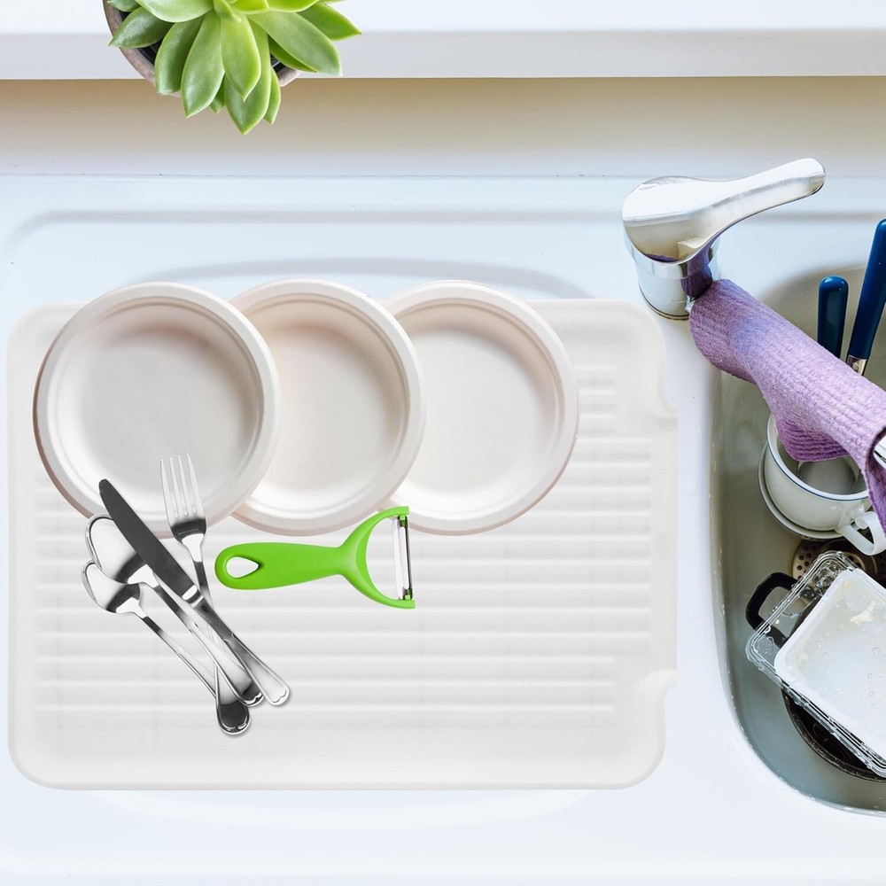 Dish Drain Board & Drying Rack Tray for Kitchen - Ideal Rigid Drainboard, Dish D