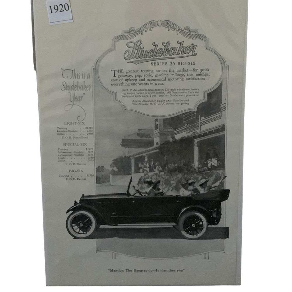 Vintage 1920 Studebaker Series 20 Big Six Ad Advertisement