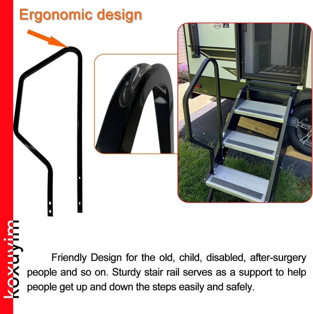 Step Handrail for Step Above 2nd Generation RV Entry Step. STP214-121H 3 Step Ha
