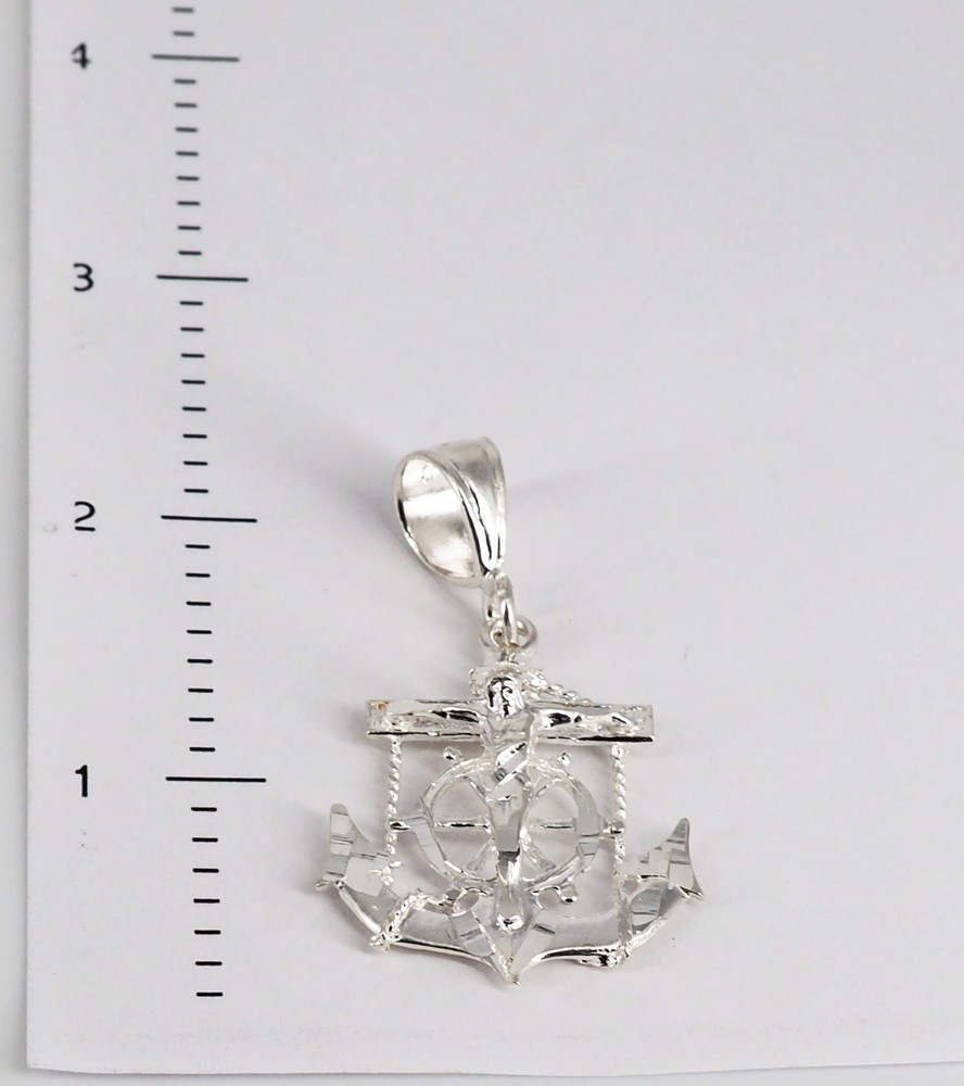 925 Solid Sterling Silver Mariner Crucifix Anchor Cross Pendant Charm Small