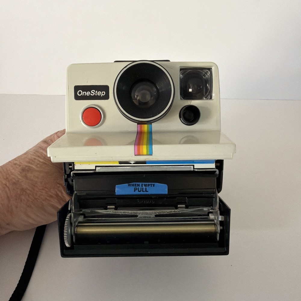 Polaroid One Step Land Camera Rainbow Stripe with Strap Vintage - Untested