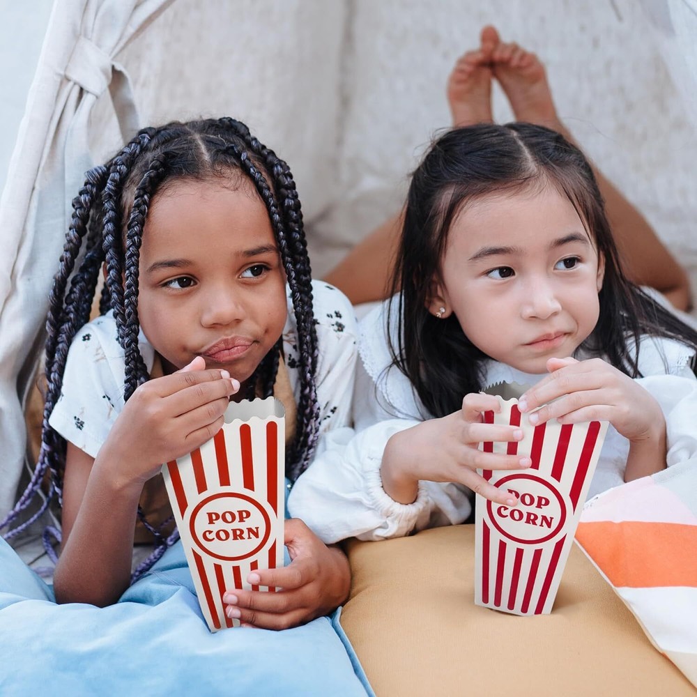 12 Pcs Classic Popcorn Boxes - Red & White Striped Cardboard Popcorn Container