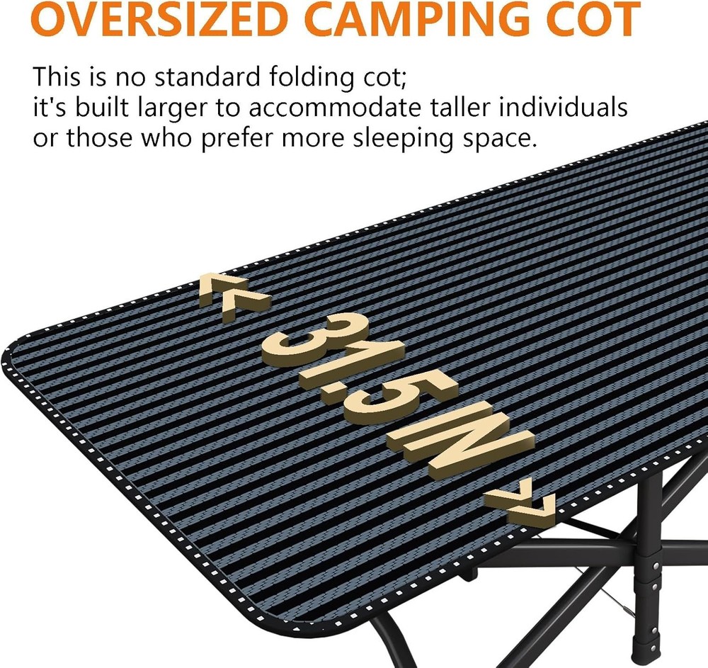 Oversized Camping Cot for Adults with Cushion, 31.5" Folding Sleeping Bed