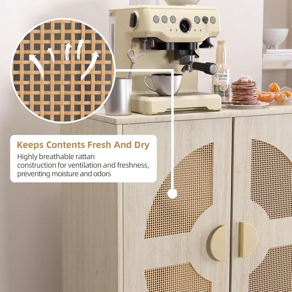 Modern Rattan Buffet Sideboard Storage Console Cabinet