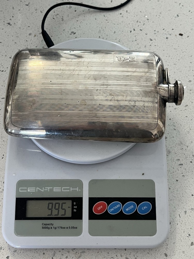 Large American Sterling Silver Flask Marked Tight Cap