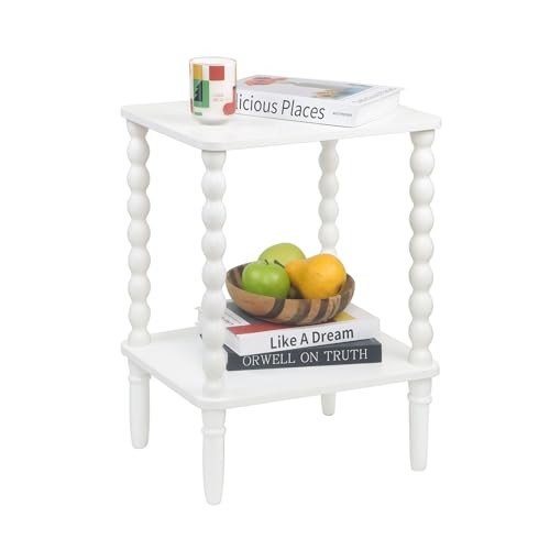End Table, Small Side Table with Storage Shelf, 2-Tier Modern NightStand White